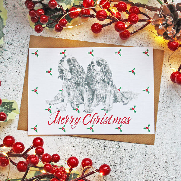 Cavalier-King-Charles-Spaniel-Merry-Christmas-Holly-Card