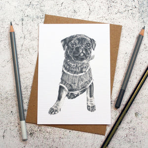 Pug-Dog-Blank-Note-Greeting-Any-Occasion-Card-Pencil-Art