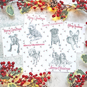 Staffordshire-Bull-Terrier-West-Highland-Terrier-Golden-Retriever-Pug-Cavalier-King-Charles-Spaniel-French-Bulldog-Merry-Christmas-Holly-Card-6-Multipack